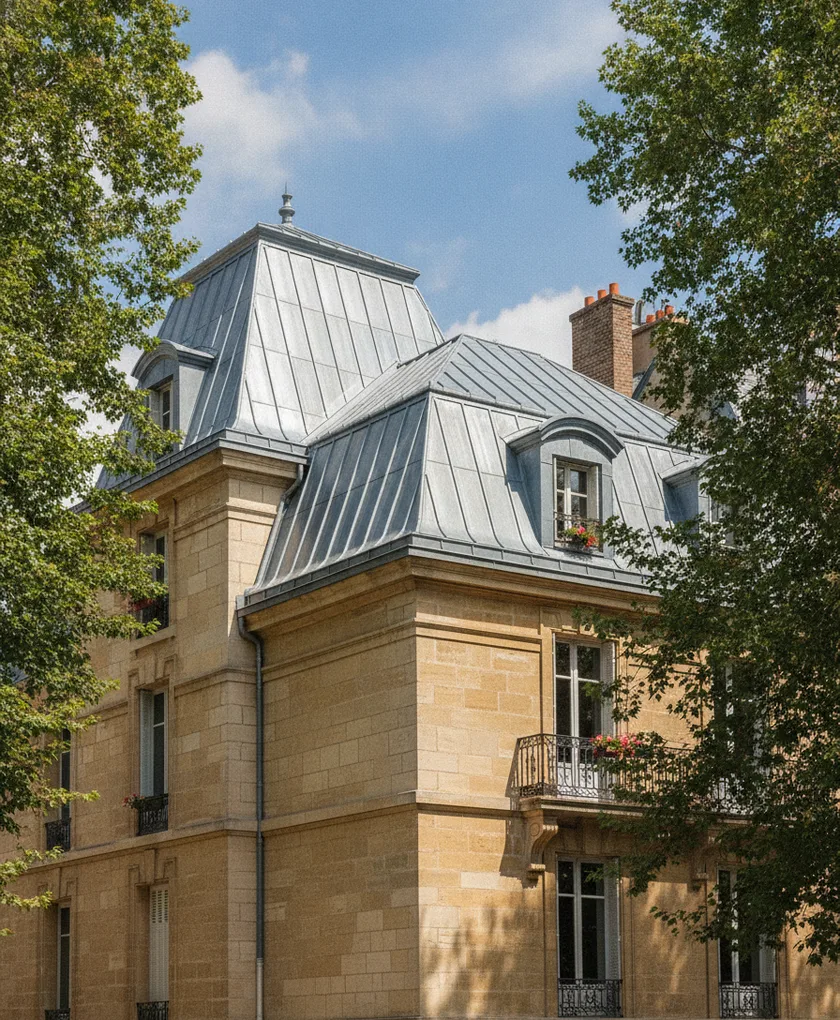 Couvreur au travail sur une installation de couverture en Gironde